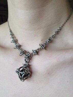 Gothic silver thorns & onyx pearl choker necklace
